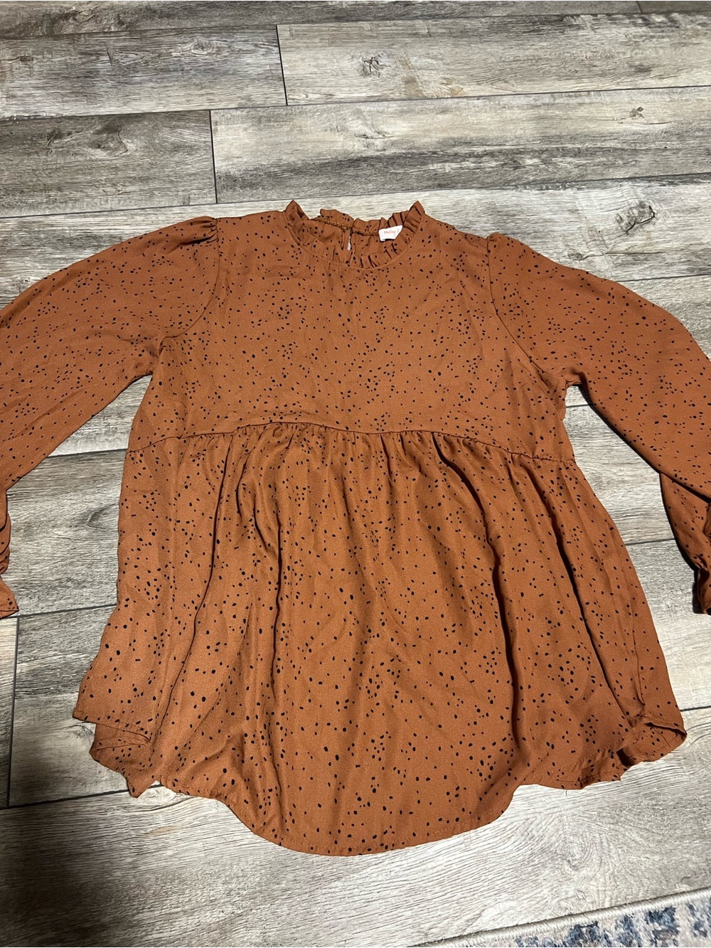 Rust Dot Ruffle-Neck Peplum Tunic